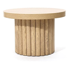 Brown Wood Fluted Round Coffee Table