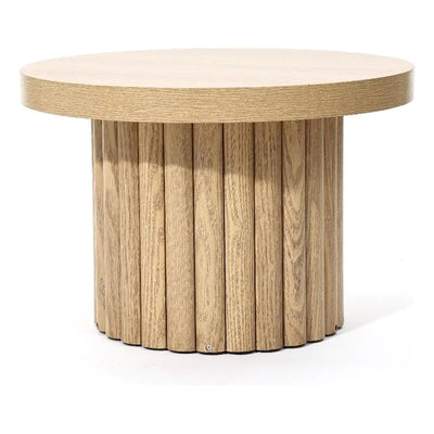 Brown Wood Fluted Round Coffee Table