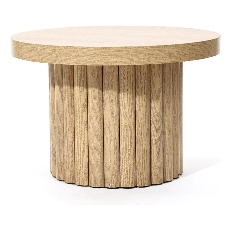 Brown Wood Fluted Round Coffee Table