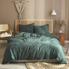 Queen Pure Washed French Flax Linen Duvet Cover Set