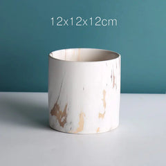 Marble Pattern Ceramic Flower Pot with Tray Set