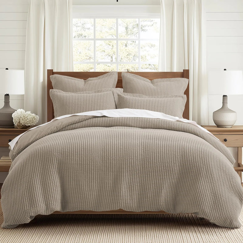 Mills Waffle Beige Fawn Duvet Cover Set