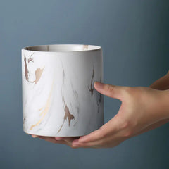 Marble Pattern Ceramic Flower Pot with Tray Set