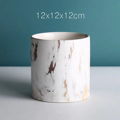 Marble Pattern Ceramic Flower Pot with Tray Set