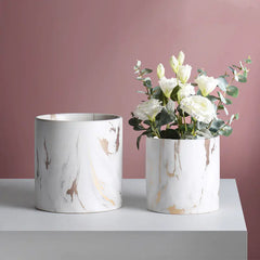 Marble Pattern Ceramic Flower Pot with Tray Set